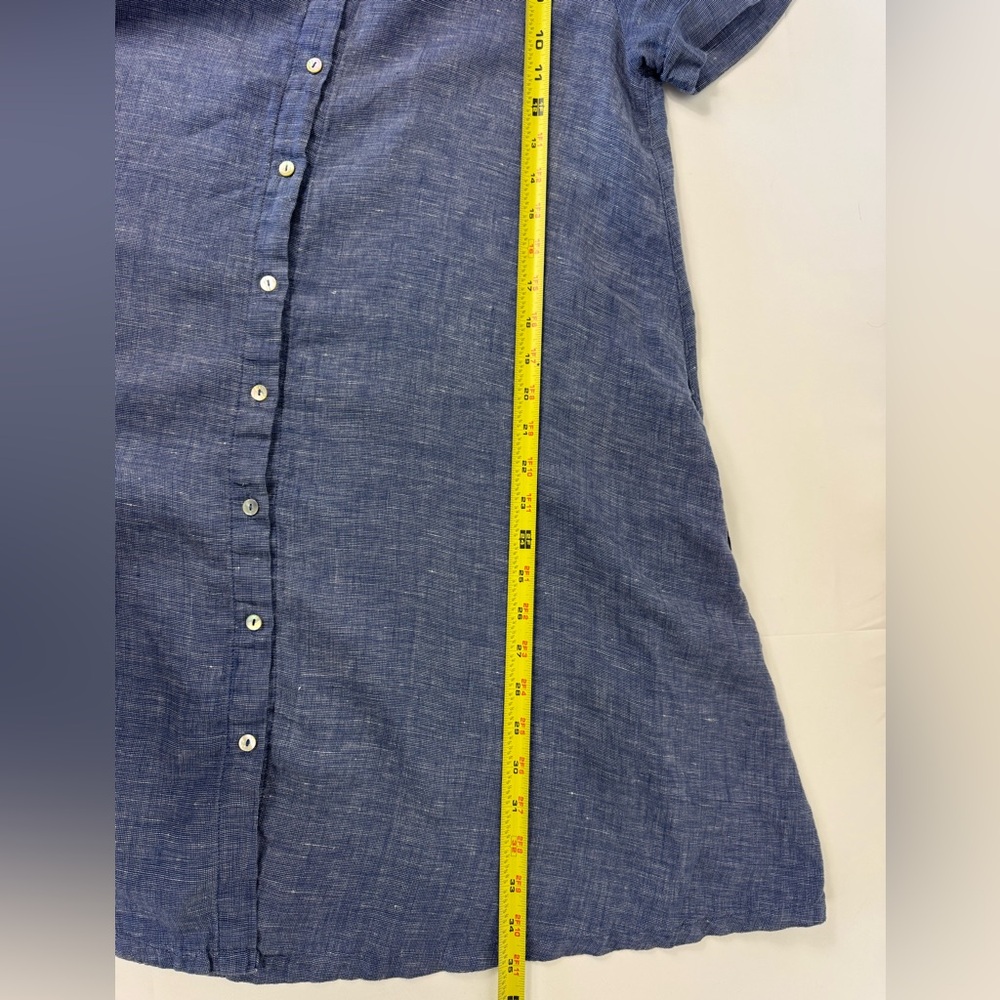 TAHARI Sz M Shirt Dress‎ Blue Linen A Line Collared Short Sleeve Button Down - Picture 5 of 7